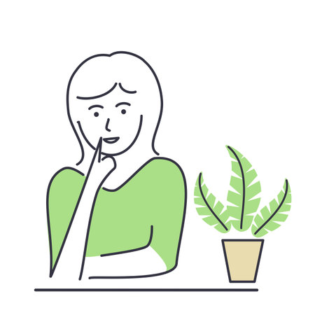 Vector illustration of a girl sitting at a table. isolated on a white background.のイラスト素材