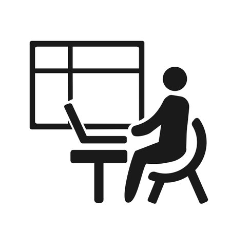 Vector illustration, icon of a person working at a computer. flat design.のイラスト素材