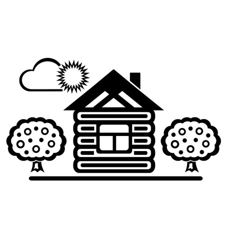 Vector illustration, web icon of a house and trees. isolated on a white background.のイラスト素材