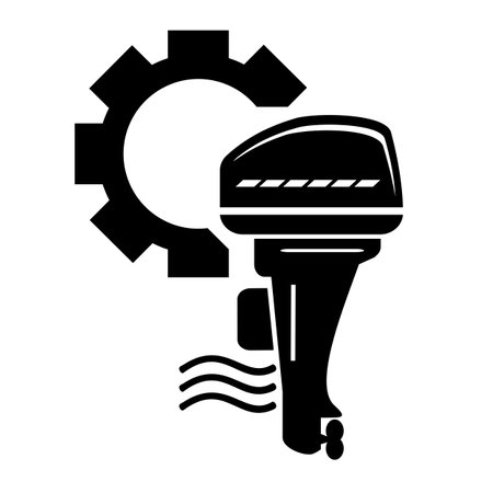 Vector illustration, logo, web icon of outboard motor and gears. isolated on a white background.