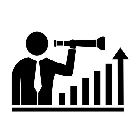 Vector illustration, web icon of a person looking at a target. business and growth schedule. isolated on a white background.のイラスト素材