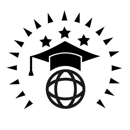Vector illustration, web icon of a student, graduate student and a globe. flat design. isolated on a white background.のイラスト素材