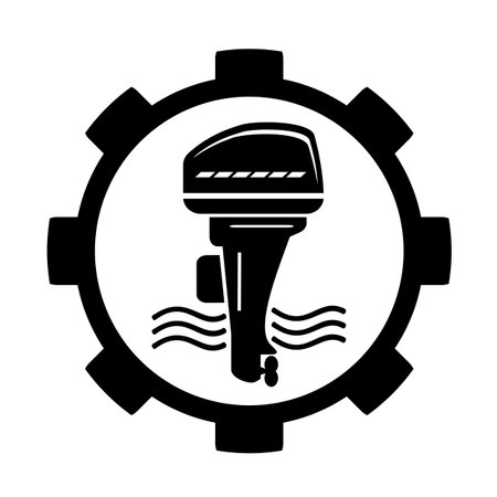 Vector illustration, web icon of outboard motor and gears. isolated on a white background.のイラスト素材