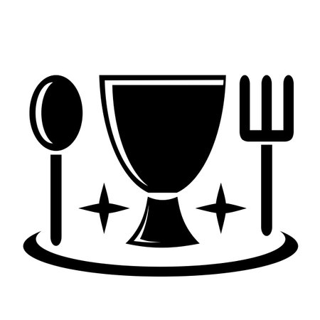 Vector illustration, mug icon, forks and spoons. food and dish. isolated on a white background.のイラスト素材