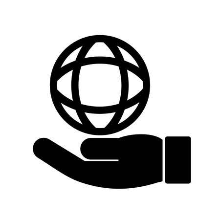 Vector illustration, icon, planet and hands. flat design. isolated on a white background.のイラスト素材