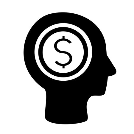 Vector illustration, icon of a person with financial thinking. The psychology of wealth. isolated on a white background.のイラスト素材