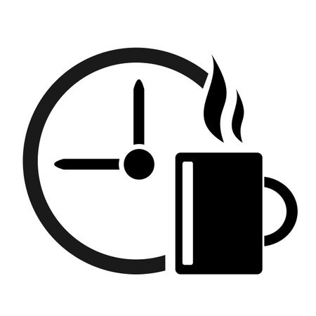 Vector illustration, icon. A mug with a hot drink and a watch. isolated on a white background.のイラスト素材