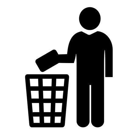 Vector illustration, icon of a person and a trash can. isolated on a white background.のイラスト素材