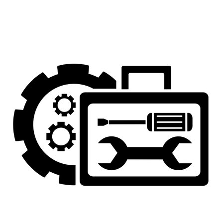 Vector illustration, web icon. A gear, a wrench and a screwdriver. isolated on a white background.のイラスト素材