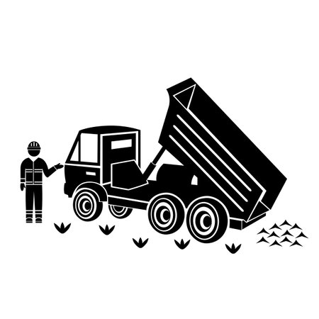 Vector illustration, icon. Truck, tipper, car. flat design. isolated on a white background.のイラスト素材