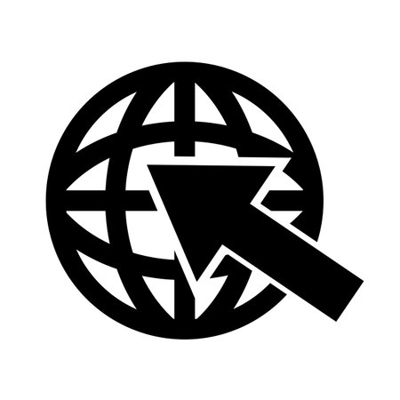 Vector illustration, planet icon, pointer, arrow. flat design. isolated on a white background.のイラスト素材