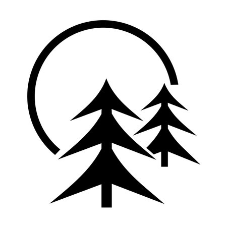 Vector illustration, nature icon, trees and moon, travel and camping. flat design. isolated on a white background.のイラスト素材