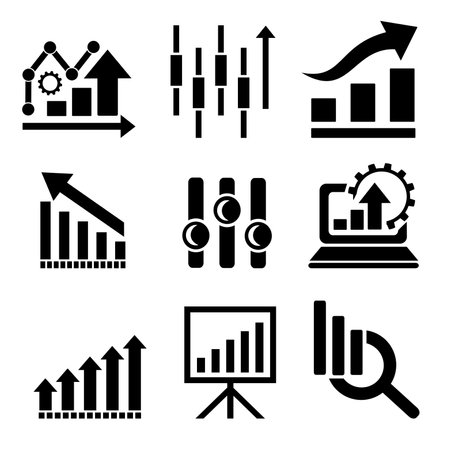 A set of vector business icons and a growth chartのイラスト素材