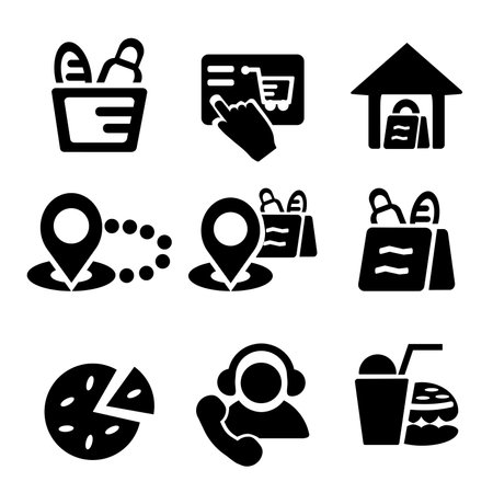 A set of vector icons for online ordering and delivery.のイラスト素材