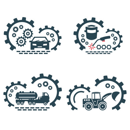 A set of vector logos of construction vehicles and cars.のイラスト素材
