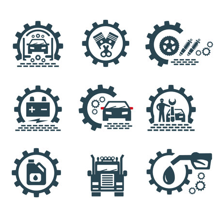A set of vector logos of transport and auto parts.のイラスト素材