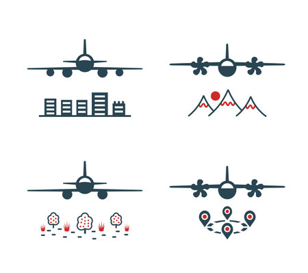 Vector set of vector icons of airplanes.のイラスト素材