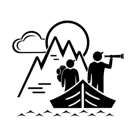Vector illustration, logo, icon for travel and leisure. motorboat trips. isolated on a white background.のイラスト素材