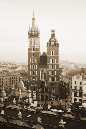 St  Mary s church and Sukiennice in Krakowの写真素材