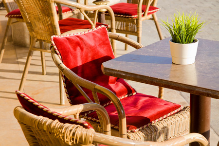Vintage cafe in Cracow with tables and chairs