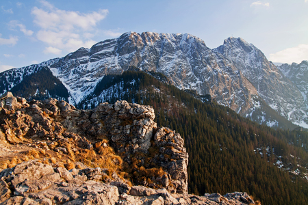Mountain snowy landscape with rocks in Zakopaneの写真素材