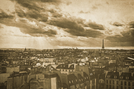 Vintage retro old styled paris sepia photography with eiffel towerの写真素材