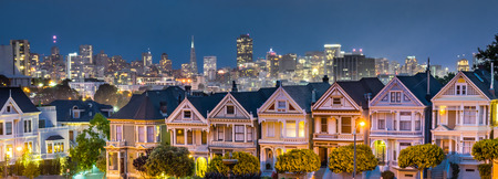 Alamo Square San Francisco after sunset with the San Francisco Skyline in the back ground.の写真素材