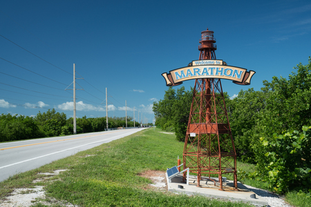 Welcome to Marathon sign along route 1 along the Florida Keysの写真素材