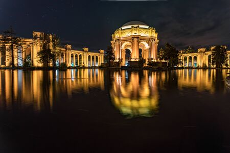 Palace of the Fine Arts in San Francisco at nightのeditorial素材