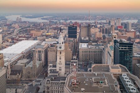 Aerial of Philadelphia Skyline at sunsetのeditorial素材