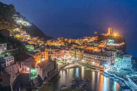 Evening in Vernazza, Italy in Cinque Terreの写真素材
