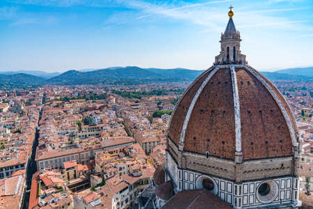 The dome of Florence Cathedral from the bell tower in Florence, Italyの写真素材