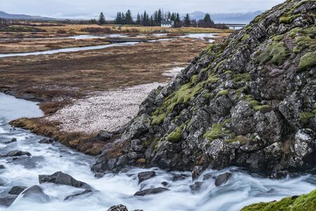Thingvellir National Park, Iceland is a UNESCO World Heritage Site and popular travel destination located along the Golden Circle northeast of Reyjavikの写真素材