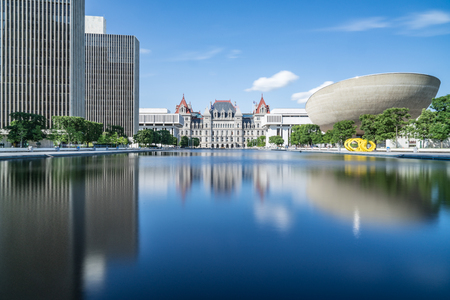 Reflection on the Empire State Plaza in Albany. New Yorkの写真素材