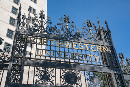 CHICAGO, ILLINOIS, USA - SEPTEMBER 18, 2016:  Elaborate iron gate entry on the Chicago campus of Northwestern University in Chicago, Illinois.のeditorial素材