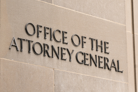 WASHINGTON, DC - JULY 12: United States Office of the Attorney General sign in Washington, DC on Juy 12, 2017のeditorial素材