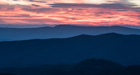 Sunset over the Blue Ridge Mountains in Shenandoah National Park in Virginiaの写真素材