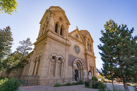 SANTA FE, NM - OCTOBER 13: Historic Cathedral Basilica of St Francis Assisi in Santa Fe, New Mexico on October 13, 2017のeditorial素材