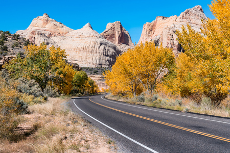 Road Through Capitol Reef National Park in Autumnの写真素材