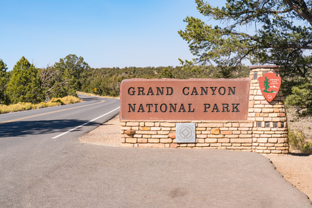 GRAND CANYON, AZ - OCTOBER 22, 2017: Entrance sign to Grand Canyon National Park, Arizonaのeditorial素材
