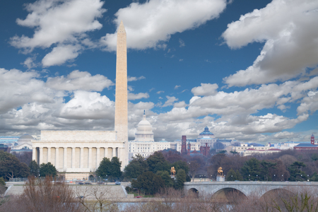 WASHINGTON, DC - MARCH 14, 2018: Skyline of Washington, DC from Arlington, Virginia