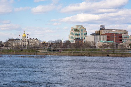 TRENTON, NJ - APRIL 5, 2018: Skyline and Capitol Building of Trenton, New Jersey across the Delaware Riverのeditorial素材