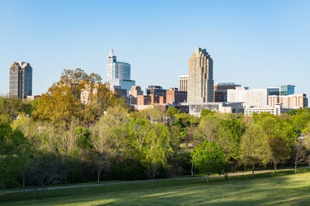RALEIGH, NC - APRIL 17, 2018: Raleigh, North Carolina Skyline from Dorothea Dix Parkのeditorial素材