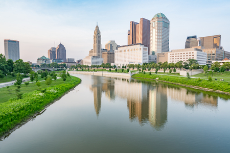 Columbus, Ohio City Skyline along the Scioto Riverの写真素材