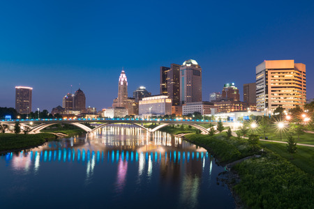 Columbus, Ohio City night skyline along the Scioto Riverの写真素材