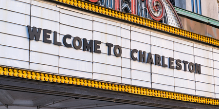 Welcome to Charleston on the marquee of an old theaterのeditorial素材