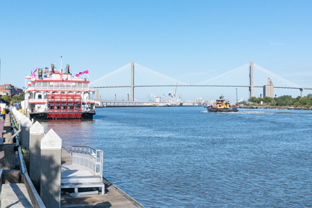 Savannah, GA - November 4, 2018:  Boats on the Savannah River in Savannah Georgiaのeditorial素材