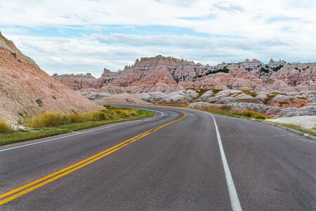 Winding road through Badlands National Park in South Dakota