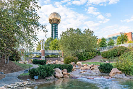 Knoxville, TN  - October 9, 2019: Golden Sunsphere at World's Fair park in downtown Knoxvilleのeditorial素材