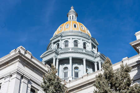 Gold exterior dome of the Colorado State Capitol building in Denverの写真素材